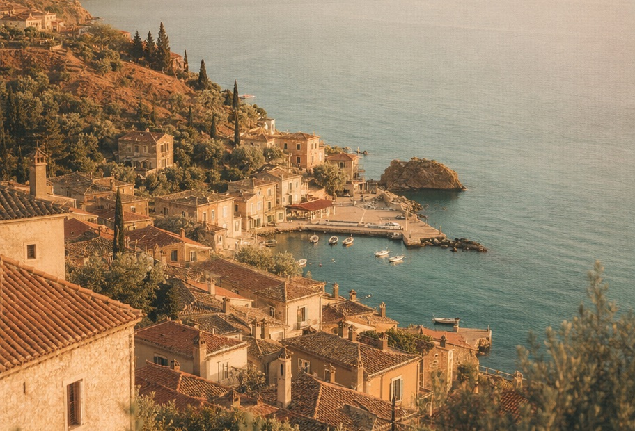 The Solvara harbour photograph used as the Trip Brief hero inside the Wayfold prototype.