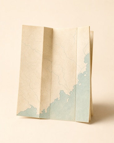The folded paper map object rendered for the prototype's offline map-pack state.